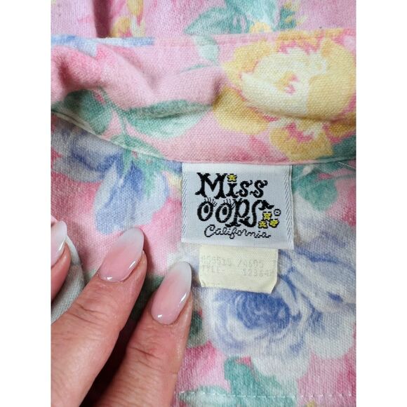 Vintage Miss Oops California Floral Button-Down Dress With Belt Pastel Pink & B - Picture 8 of 16